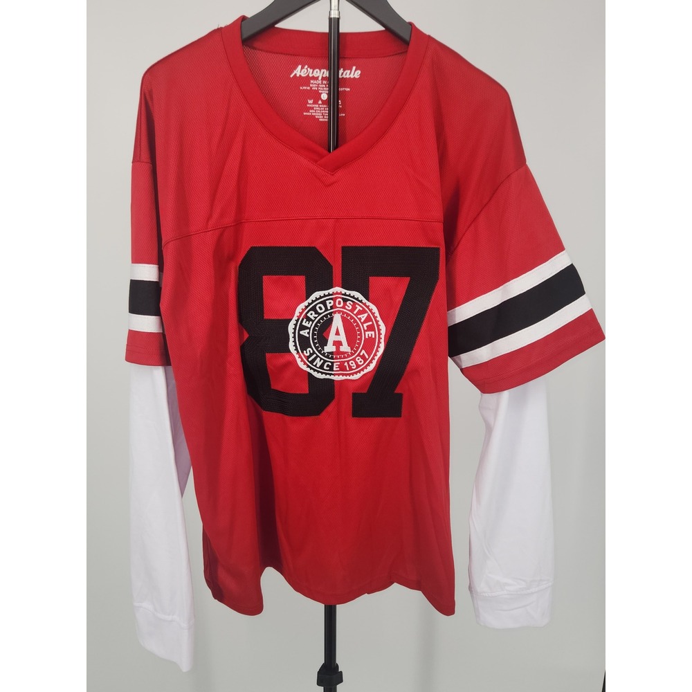 Aeropostale Mens Red Mesh Football Jersey Long Sleeve Shirt 87 Graphic Large NWT